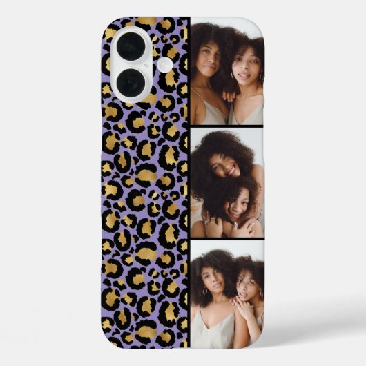 3枚の写真が楽しめるパープル&ゴールドのヒョウ柄プリント Case-Mate iPhoneケース (裏面)