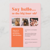3枚の写真が載せられるフラットなデザインの招待状　40歳の誕生日はレトロスタイルで 招待状 (正面)