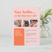 3枚の写真が載せられるフラットなデザインの招待状　40歳の誕生日はレトロスタイルで 招待状 (スタンド正面)