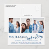 3枚の写真が載ったビーチでの婚約発表ポストカード 案内ポストカード (正面/裏面)