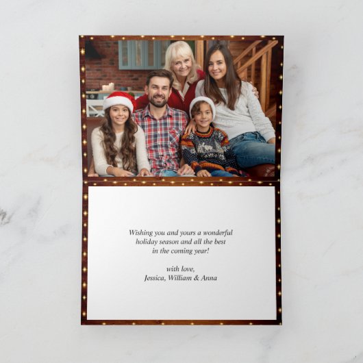 3枚の写真が輝くクリスマスイルミネーションのルーストなグリーティング シーズンカード (内部)
