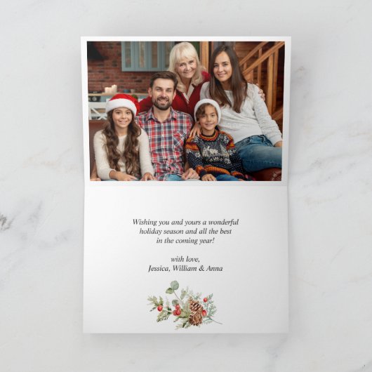 3枚の写真が輝くクリスマスイルミネーションのルーストなグリーティング シーズンカード (内部)