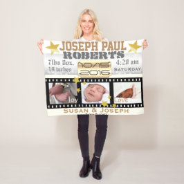 3枚の写真が輝く映画スター フィルムリール シルバーぼかしとゴールド フリースブランケット