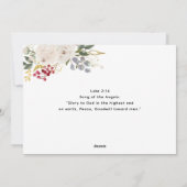 3枚の写真が飾られたクリスマスの聖書の一節と花のデザイン シーズンカード (裏面)