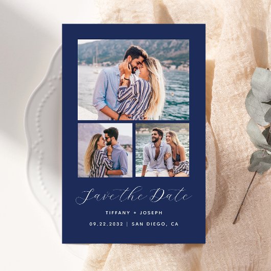 3枚の写真でおふたりのWedding Save the Dateをお手軽に Navy Blue