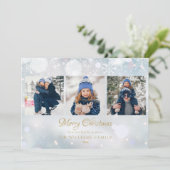 3枚の写真でクリスマスをお祝い 冬の霜のスクリプト シーズンカード (スタンド正面)