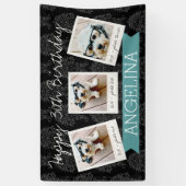 3枚の写真でハッピーバースデー – 背景色を編集できる 横断幕 (縦)