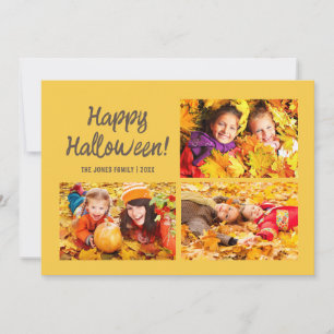 3枚の写真でハロウィンを祝う オレンジ色のカボチャ ノートカード