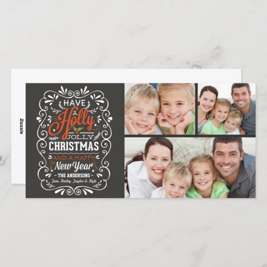 3枚の写真でホリすてきーのクリスマスチョークボードを持っている シーズンカード (正面/裏面)
