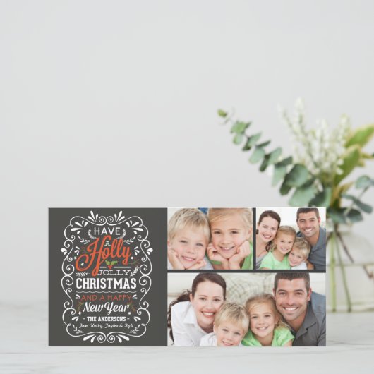 3枚の写真でホリすてきーのクリスマスチョークボードを持っている シーズンカード (スタンド正面)