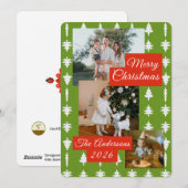 3枚の写真で作るホリデー 赤と緑のクリスマスツリーカード シーズンカード (正面/裏面)