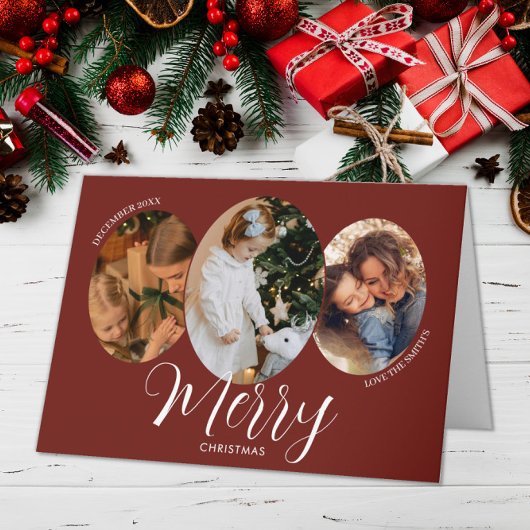 3枚の写真で作るメリークリスマス家族カード サンキューカード