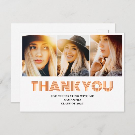 3枚の写真で作る卒業お礼コラージュ ポストカード (正面/裏面)
