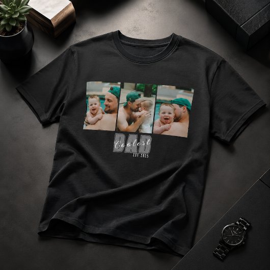 3枚の写真で作る最強のパパ 発足年カスタムTシャツ - 父の日ギフト Tシャツ