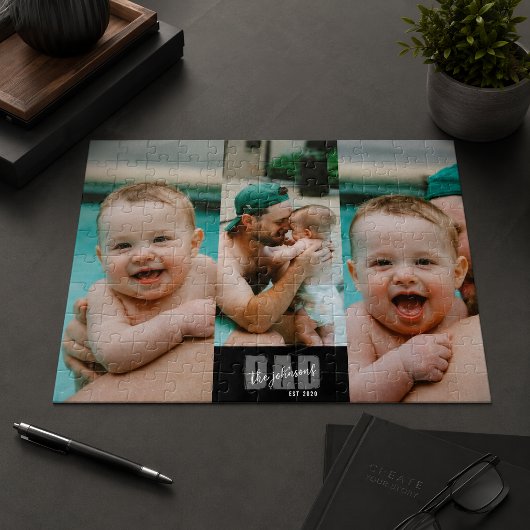 3枚の写真で作る最強のパパ 設立年 カスタムイヤーギフト ジグソーパズル