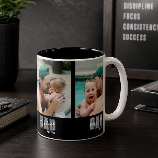 3枚の写真で作るCoolest Dad Est. カスタムイヤー - 父の日ギフト ツートーンマグカップ