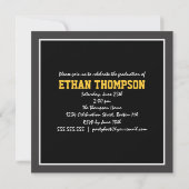 3枚の写真で卒業のお知らせブラック金ゴールド 招待状 (裏面)