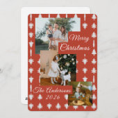3枚の写真で楽しむホリデーシーズン 赤と白のクリスマスツリー シーズンカード (正面/裏面)