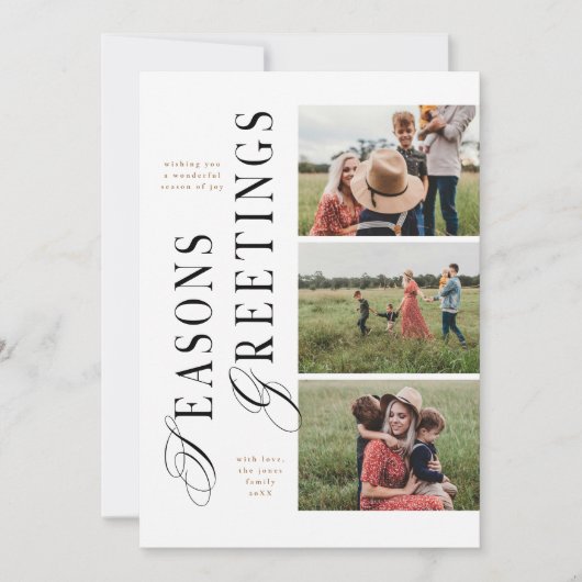 3枚の写真で贈るモダンなミニマルデザインの季節の挨拶カード 招待状 (正面)