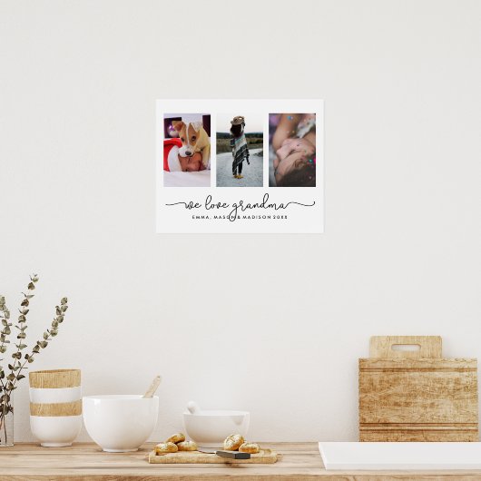 3枚の写真とタイポグラフィ |私たちはおばあちゃんを愛している ポスター (キッチン)