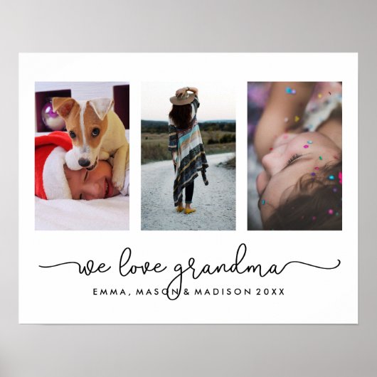 3枚の写真とタイポグラフィ |私たちはおばあちゃんを愛している ポスター (正面)
