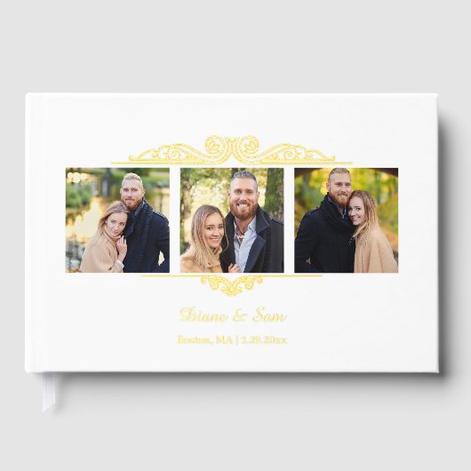 3枚の写真とバロック様式の巻物箔 ゲストブック (正面)