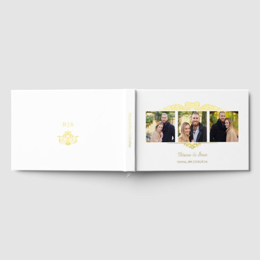 3枚の写真とバロック様式の巻物箔 ゲストブック (全面)