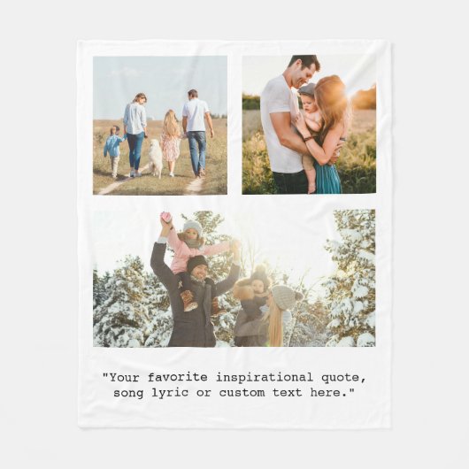 3枚の写真とパーソナライズされた引用文を作成 フリースブランケット (正面)