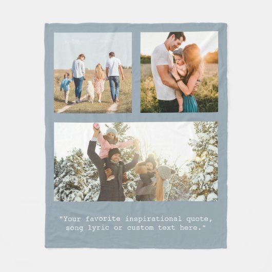 3枚の写真とパーソナライズされた引用文を作成 フリースブランケット (正面)