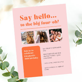 3枚の写真とフラットな招待状、40th誕生日レトロ 招待状