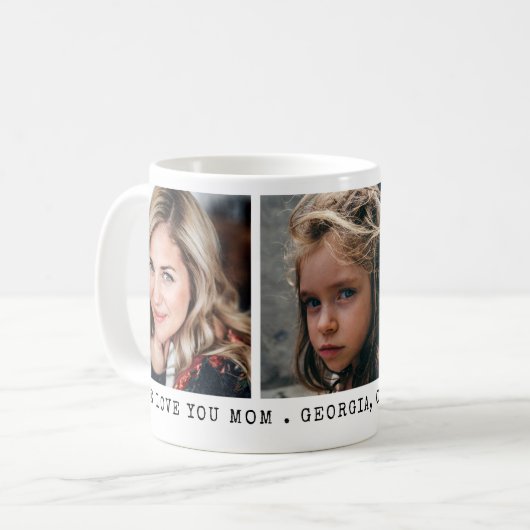 3枚の写真と個人用メッセージ コーヒーマグカップ (正面左)