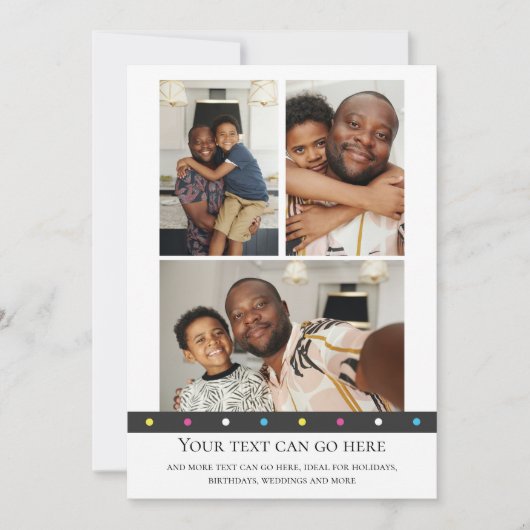 3枚の写真と斑点のあるドットバックテンプレート カード (正面)