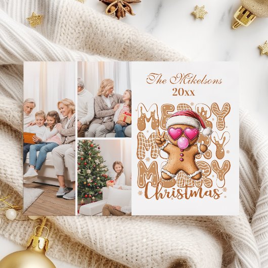 3枚の写真のかわいいジンジャーブレッド クリスマス