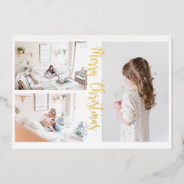 3枚の写真のクリスマス金ゴールドフォトカード 箔シーズンカード