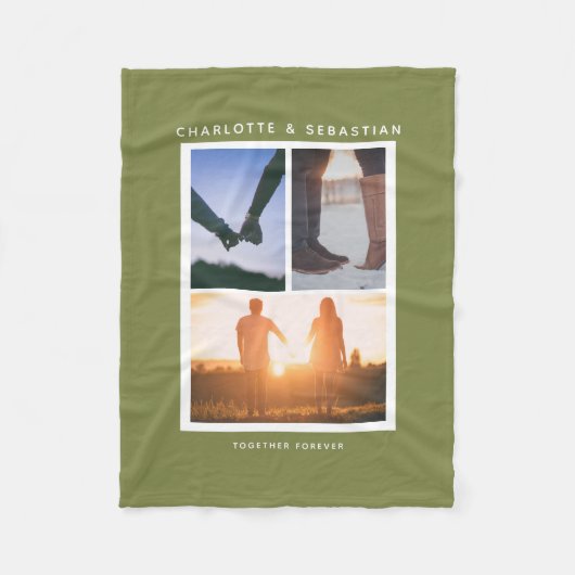 3枚の写真のコラージュパーソナライズされた フリースブランケット (正面)