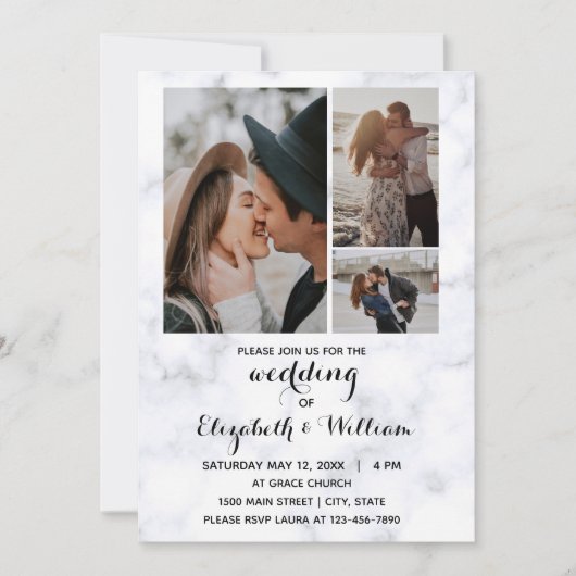 3枚の写真のコラージュ感動的結婚ズ 招待状 (正面)