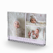 3枚の写真のコラージュ パープル 新生児 赤ちゃんの記念品 フォトブロック (右)