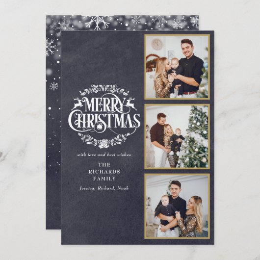 3枚の写真のコラージュ メリークリスマス ブラックボード シーズンカード