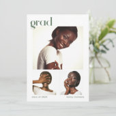 3枚の写真のコラージュ 卒業パーティー 緑 招待状 (スタンド正面)