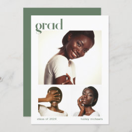 3枚の写真のコラージュ 卒業パーティー 緑 招待状