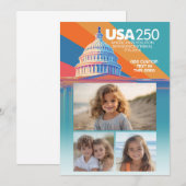 3枚の写真のコラージュ - 米国 250周年 キャピトルドーム アメリカ 招待状 (正面/裏面)