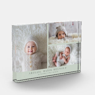 3枚の写真のコラージュ 緑の新しいベビー記念品 フォトブロック