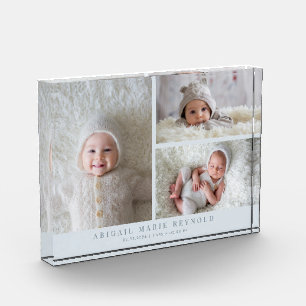 3枚の写真のコラージュ 青 新生児記念品 フォトブロック