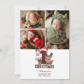 3枚の写真のチェック柄のトナカイの最初のクリスマス シーズンカード (正面)