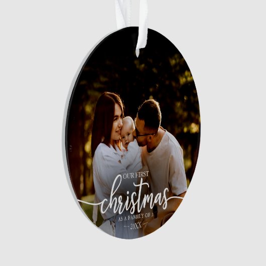 3枚の写真の家族としての私たちの初めてのクリスマスエレガント オーナメント (正面)