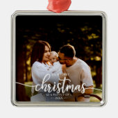 3枚の写真の家族としての私たちの初めてのクリスマスエレガント メタルオーナメント (正面)