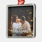 3枚の写真の家族としての私たちの初めてのクリスマスエレガント メタルオーナメント (左)