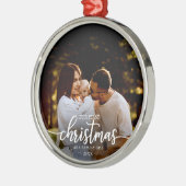 3枚の写真の家族としての私たちの初めてのクリスマスエレガント メタルオーナメント (左)