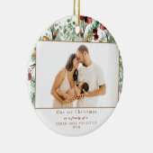 3枚の写真の家族としての私たちの最初のクリスマス セラミックオーナメント (右)