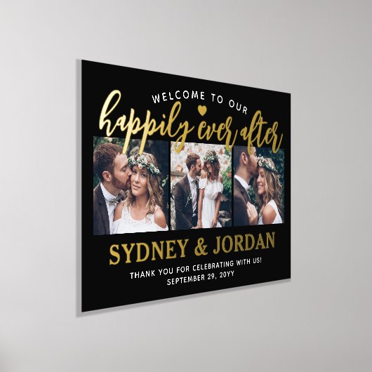 3枚の写真の後で私たちの幸せな生活へようこそ結婚。 箔ポスター (レイダウン)